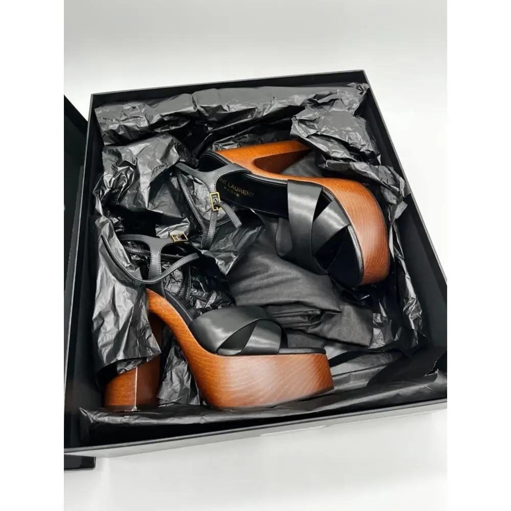 Saint Laurent Bianca Platform Sandals Ankle Strap Black - US 6.5 (EU 36.5)
